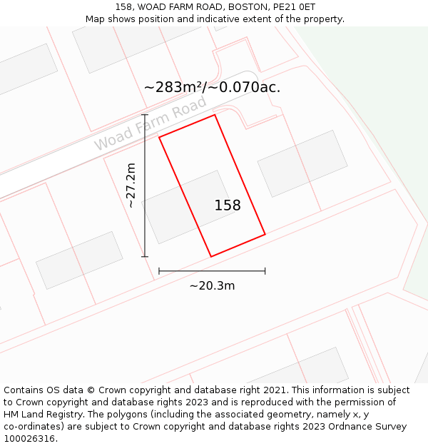 158, WOAD FARM ROAD, BOSTON, PE21 0ET: Plot and title map