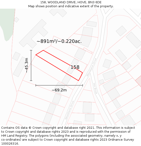 158, WOODLAND DRIVE, HOVE, BN3 6DE: Plot and title map