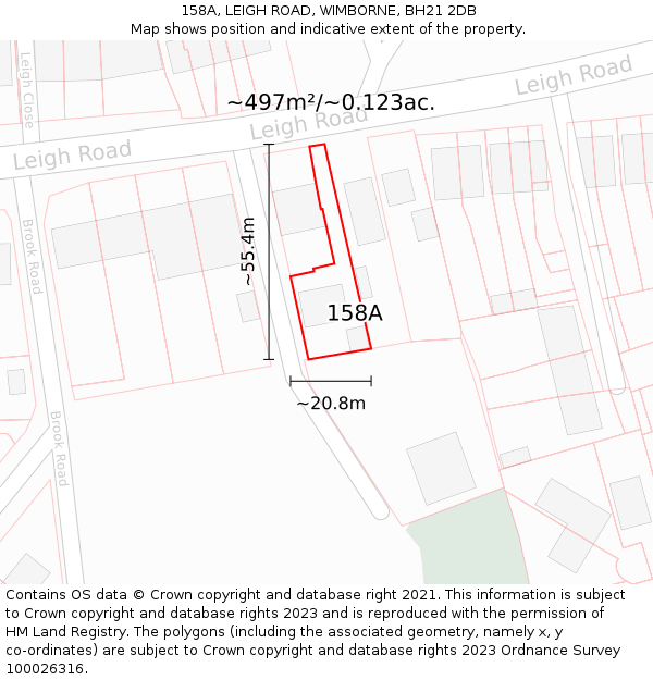 158A, LEIGH ROAD, WIMBORNE, BH21 2DB: Plot and title map