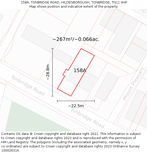 158A, TONBRIDGE ROAD, HILDENBOROUGH, TONBRIDGE, TN11 9HP: Plot and title map