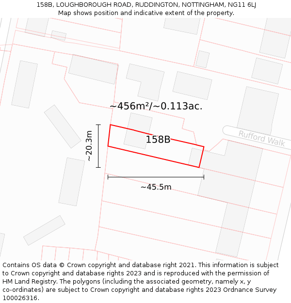 158B, LOUGHBOROUGH ROAD, RUDDINGTON, NOTTINGHAM, NG11 6LJ: Plot and title map