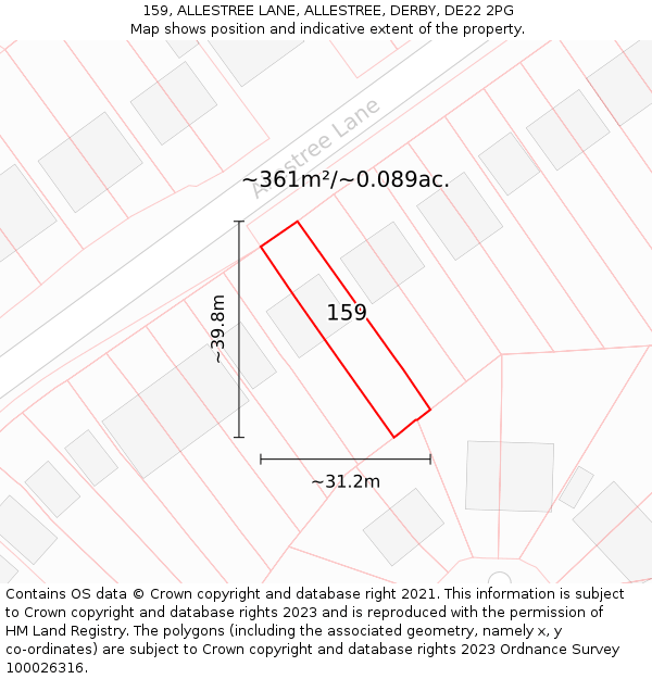 159, ALLESTREE LANE, ALLESTREE, DERBY, DE22 2PG: Plot and title map