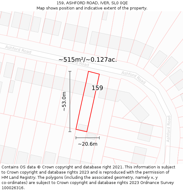 159, ASHFORD ROAD, IVER, SL0 0QE: Plot and title map