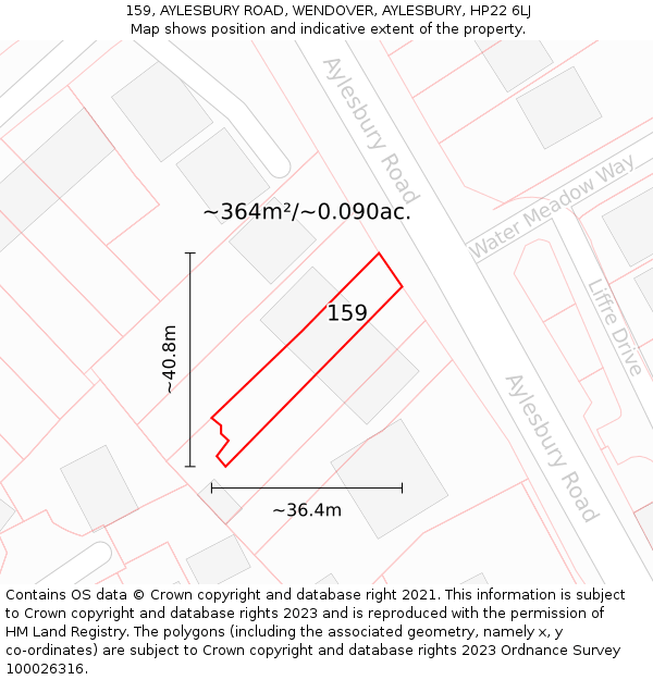 159, AYLESBURY ROAD, WENDOVER, AYLESBURY, HP22 6LJ: Plot and title map