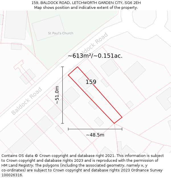 159, BALDOCK ROAD, LETCHWORTH GARDEN CITY, SG6 2EH: Plot and title map