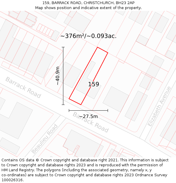 159, BARRACK ROAD, CHRISTCHURCH, BH23 2AP: Plot and title map