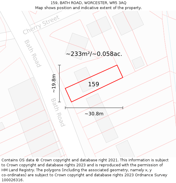 159, BATH ROAD, WORCESTER, WR5 3AQ: Plot and title map