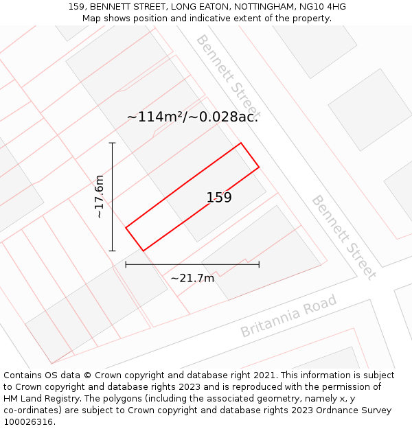 159, BENNETT STREET, LONG EATON, NOTTINGHAM, NG10 4HG: Plot and title map