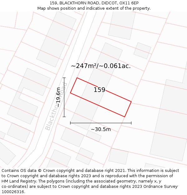 159, BLACKTHORN ROAD, DIDCOT, OX11 6EP: Plot and title map