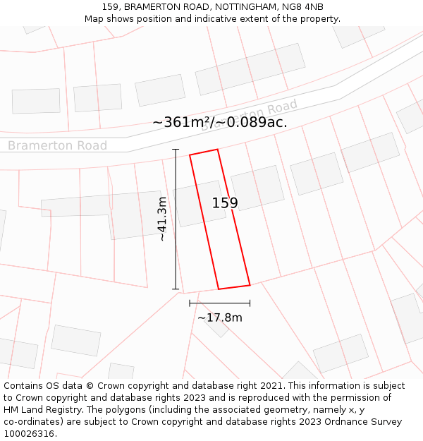 159, BRAMERTON ROAD, NOTTINGHAM, NG8 4NB: Plot and title map