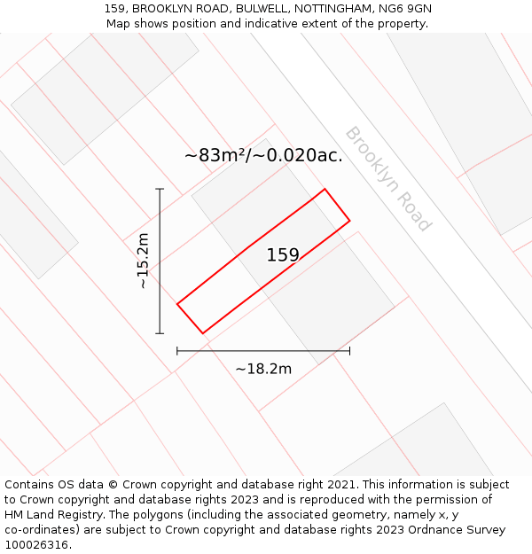 159, BROOKLYN ROAD, BULWELL, NOTTINGHAM, NG6 9GN: Plot and title map