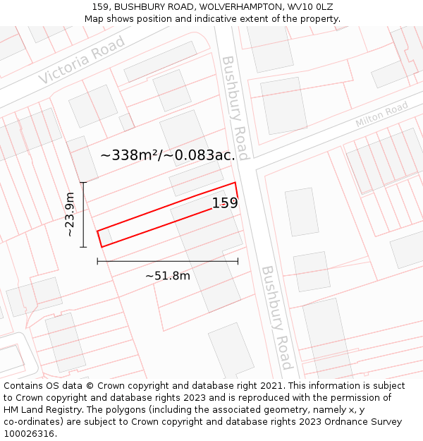 159, BUSHBURY ROAD, WOLVERHAMPTON, WV10 0LZ: Plot and title map