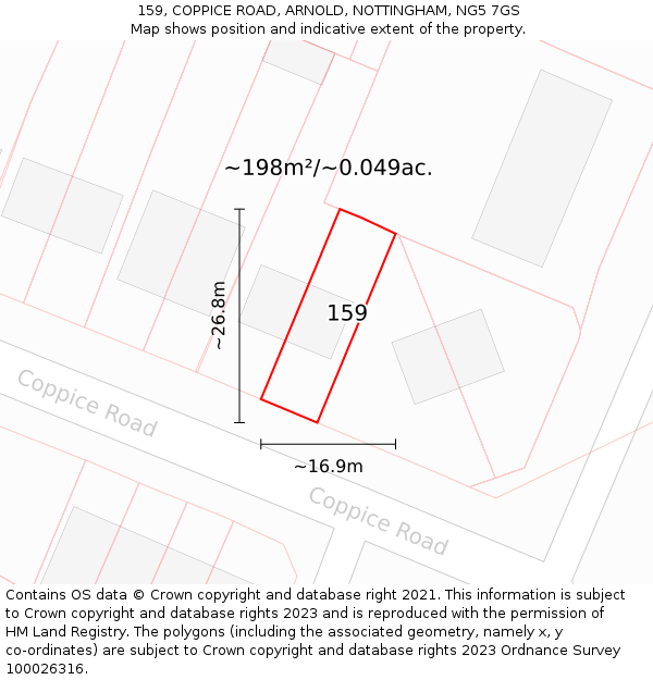 159, COPPICE ROAD, ARNOLD, NOTTINGHAM, NG5 7GS: Plot and title map