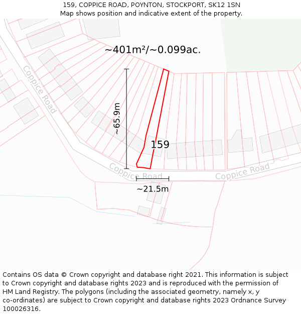 159, COPPICE ROAD, POYNTON, STOCKPORT, SK12 1SN: Plot and title map