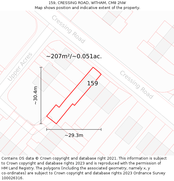 159, CRESSING ROAD, WITHAM, CM8 2NW: Plot and title map