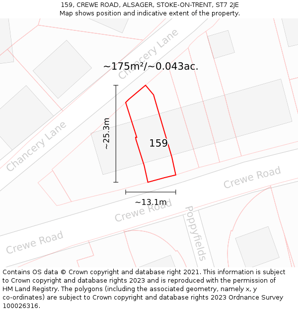 159, CREWE ROAD, ALSAGER, STOKE-ON-TRENT, ST7 2JE: Plot and title map