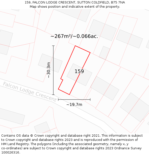 159, FALCON LODGE CRESCENT, SUTTON COLDFIELD, B75 7NA: Plot and title map