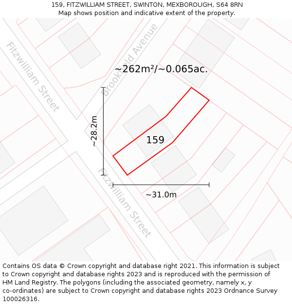 159, FITZWILLIAM STREET, SWINTON, MEXBOROUGH, S64 8RN: Plot and title map