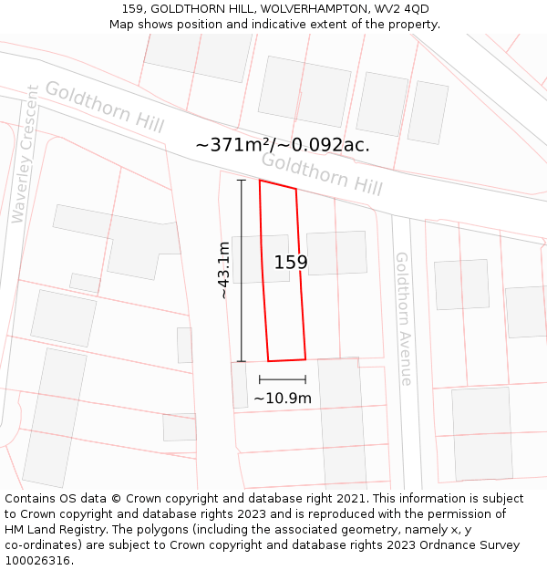 159, GOLDTHORN HILL, WOLVERHAMPTON, WV2 4QD: Plot and title map