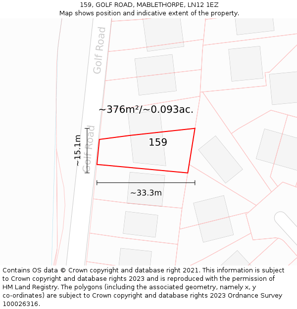 159, GOLF ROAD, MABLETHORPE, LN12 1EZ: Plot and title map