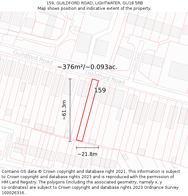 159, GUILDFORD ROAD, LIGHTWATER, GU18 5RB: Plot and title map