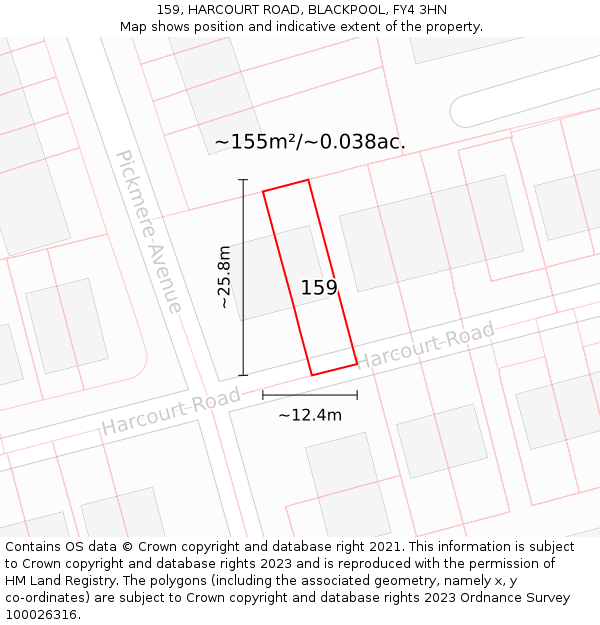 159, HARCOURT ROAD, BLACKPOOL, FY4 3HN: Plot and title map