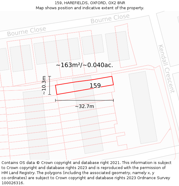 159, HAREFIELDS, OXFORD, OX2 8NR: Plot and title map