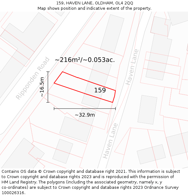 159, HAVEN LANE, OLDHAM, OL4 2QQ: Plot and title map