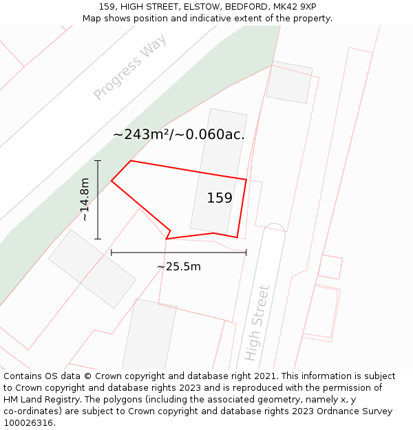 159, HIGH STREET, ELSTOW, BEDFORD, MK42 9XP: Plot and title map