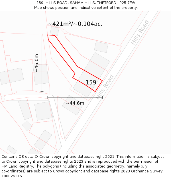 159, HILLS ROAD, SAHAM HILLS, THETFORD, IP25 7EW: Plot and title map