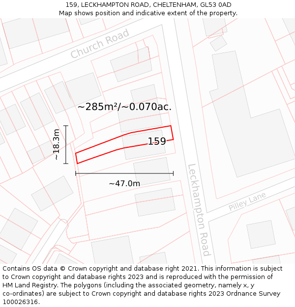 159, LECKHAMPTON ROAD, CHELTENHAM, GL53 0AD: Plot and title map