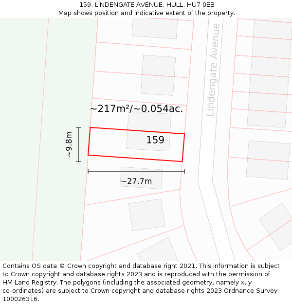 159, LINDENGATE AVENUE, HULL, HU7 0EB: Plot and title map