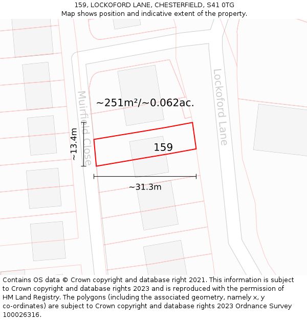 159, LOCKOFORD LANE, CHESTERFIELD, S41 0TG: Plot and title map