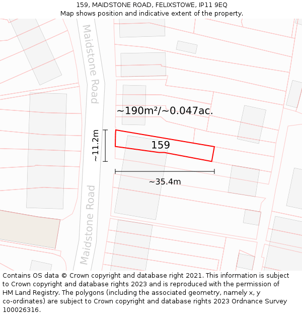 159, MAIDSTONE ROAD, FELIXSTOWE, IP11 9EQ: Plot and title map