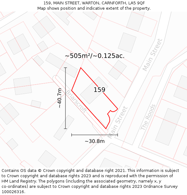 159, MAIN STREET, WARTON, CARNFORTH, LA5 9QF: Plot and title map