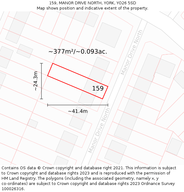 159, MANOR DRIVE NORTH, YORK, YO26 5SD: Plot and title map