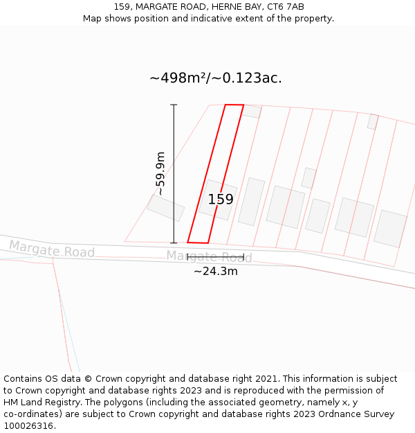 159, MARGATE ROAD, HERNE BAY, CT6 7AB: Plot and title map