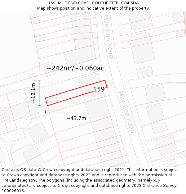 159, MILE END ROAD, COLCHESTER, CO4 5DA: Plot and title map