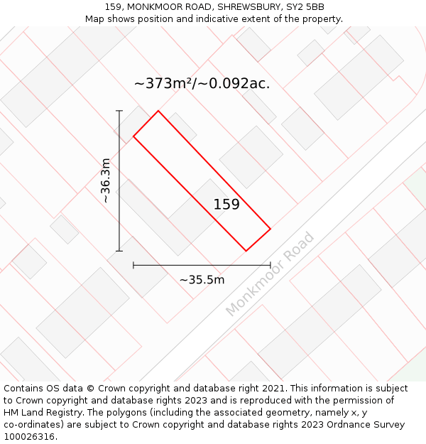 159, MONKMOOR ROAD, SHREWSBURY, SY2 5BB: Plot and title map