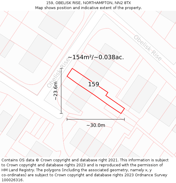 159, OBELISK RISE, NORTHAMPTON, NN2 8TX: Plot and title map