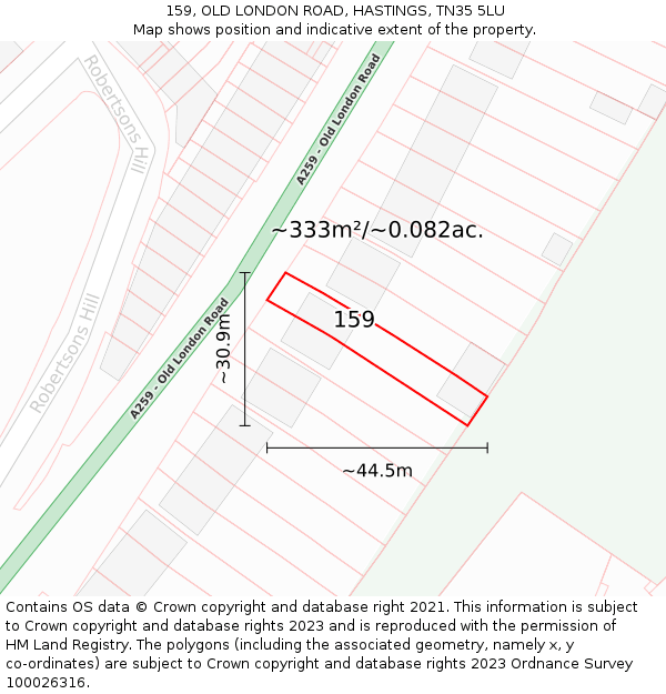 159, OLD LONDON ROAD, HASTINGS, TN35 5LU: Plot and title map