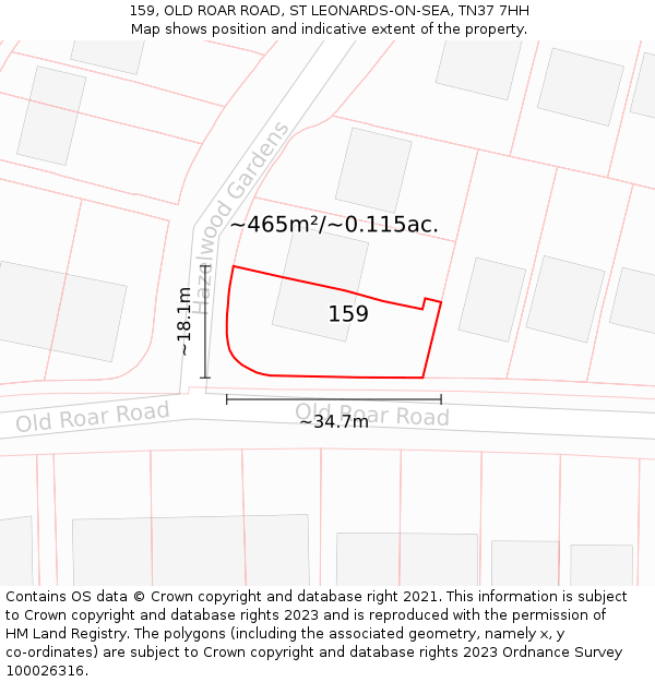 159, OLD ROAR ROAD, ST LEONARDS-ON-SEA, TN37 7HH: Plot and title map