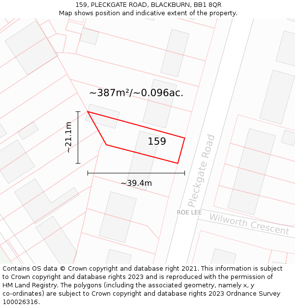 159, PLECKGATE ROAD, BLACKBURN, BB1 8QR: Plot and title map