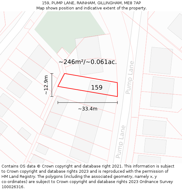 159, PUMP LANE, RAINHAM, GILLINGHAM, ME8 7AP: Plot and title map