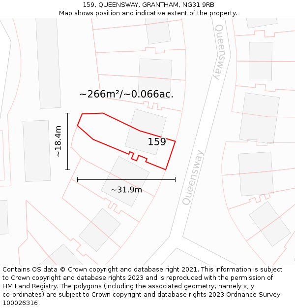 159, QUEENSWAY, GRANTHAM, NG31 9RB: Plot and title map