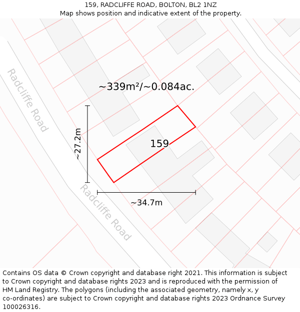 159, RADCLIFFE ROAD, BOLTON, BL2 1NZ: Plot and title map