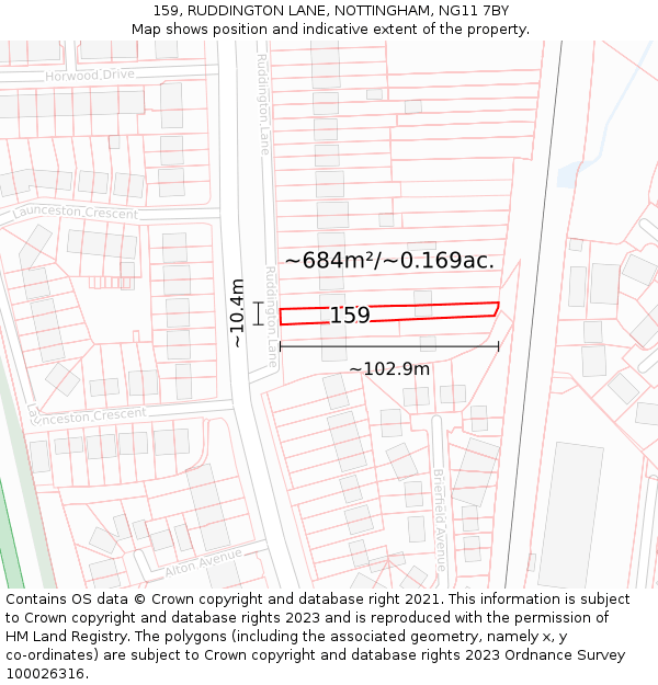 159, RUDDINGTON LANE, NOTTINGHAM, NG11 7BY: Plot and title map