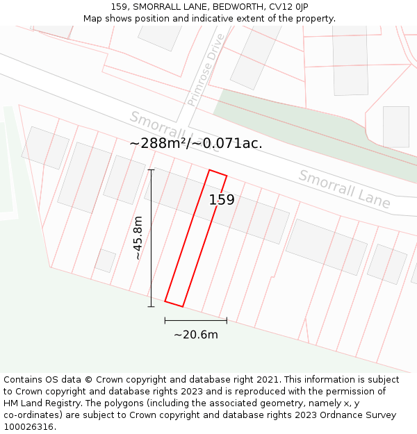 159, SMORRALL LANE, BEDWORTH, CV12 0JP: Plot and title map