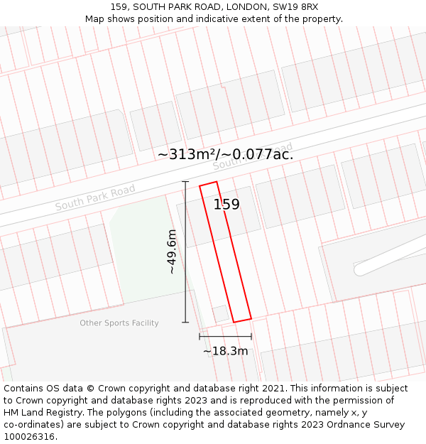 159, SOUTH PARK ROAD, LONDON, SW19 8RX: Plot and title map