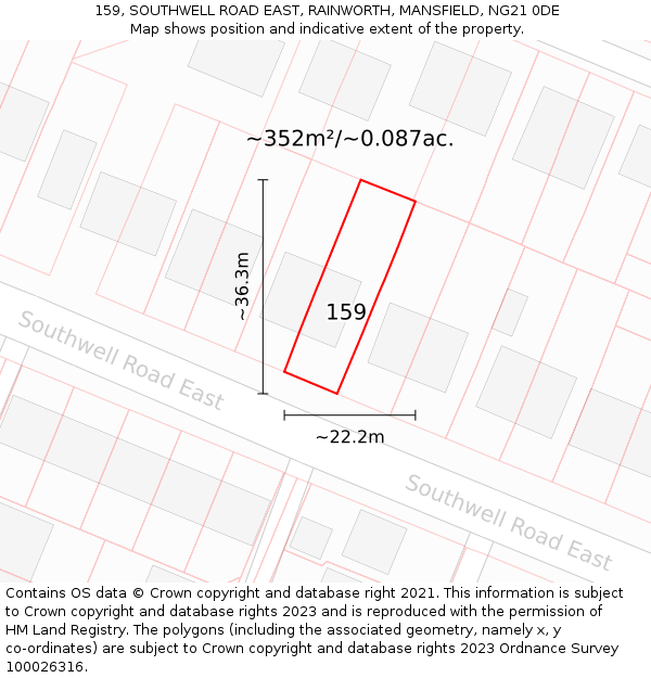 159, SOUTHWELL ROAD EAST, RAINWORTH, MANSFIELD, NG21 0DE: Plot and title map